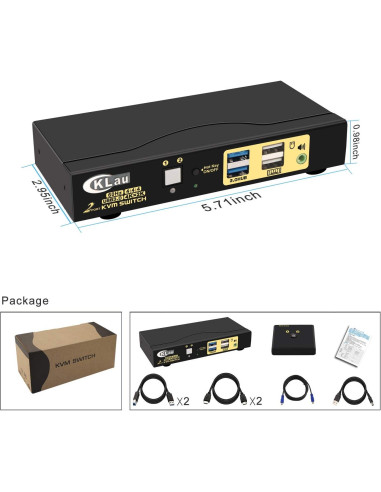 Interruptor KVM 4K 2 Puertos HDMI CKLau con Audio y USB 3.0