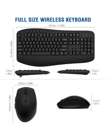 Combo Teclado y Ratón Inalámbrico EDJO Grande con Reposamanos