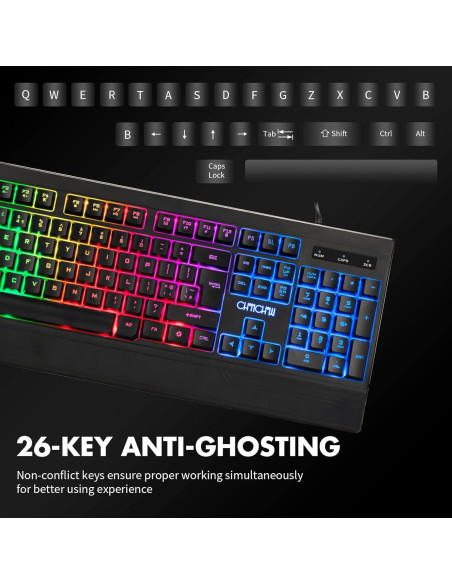 Teclado Ergonómico LED CHONCHOW 104 Teclas RGB para Juegos
