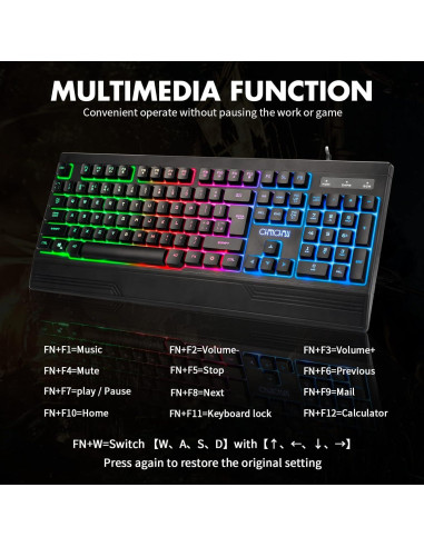 Teclado Ergonómico LED CHONCHOW 104 Teclas RGB para Juegos