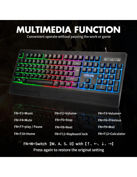 Teclado Ergonómico LED CHONCHOW 104 Teclas RGB para Juegos