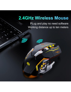 Ratón Gaming QELIROKY Inalámbrico 2.4G 3 DPI Silencioso 2