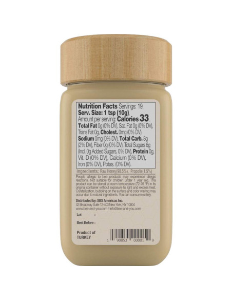 Miel Cruda Bee and You con Propóleos 190.5 g - Suplemento Inmunológico