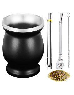 Juego de Taza de Yerba Mate ABM&Y con 2 Pajillas y Cepillo