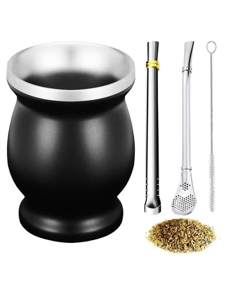 Juego de Taza de Yerba Mate ABM&Y con 2 Pajillas y Cepillo