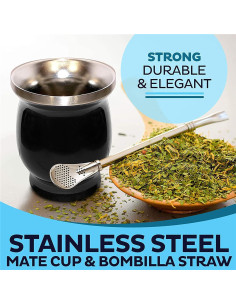 Juego de Taza de Yerba Mate ABM&Y con 2 Pajillas y Cepillo 2