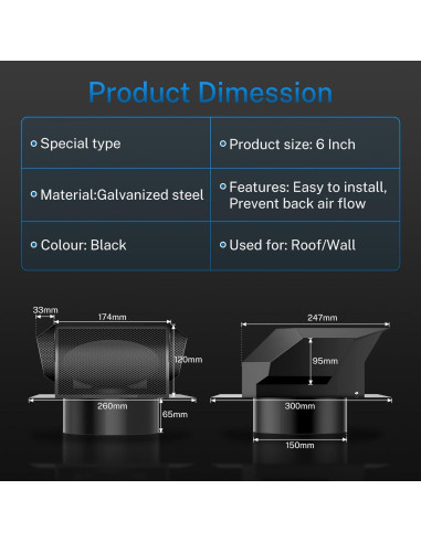 Cubierta de Ventilación de Techo 6" Hon&Guan Acero Galvanizado