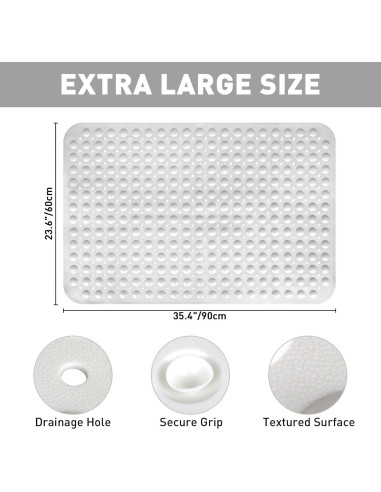 Alfombra de Ducha Antideslizante Mofonky 90x60 cm TPE Blanca