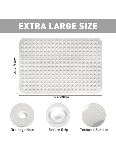 Alfombra de Ducha Antideslizante Mofonky 90x60 cm TPE Blanca