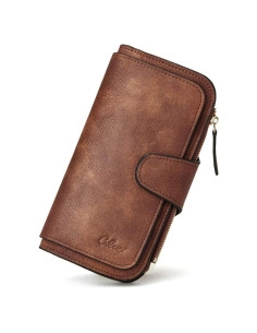 Cartera de Mujer CLUCI Trifold Cuero Bloqueo RFID Marrón