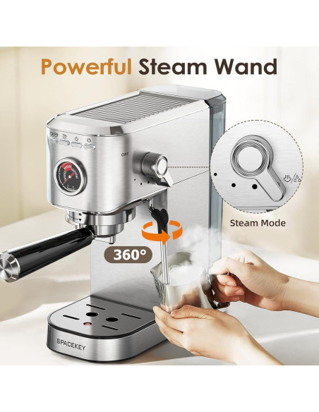 Máquina de Espresso Spacekey CM5080 1350W 20 Bar con Espumador