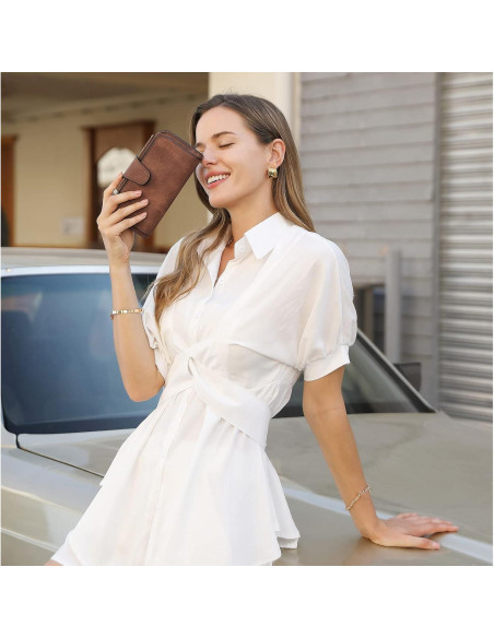 Cartera de Mujer CLUCI Trifold Cuero Bloqueo RFID Marrón