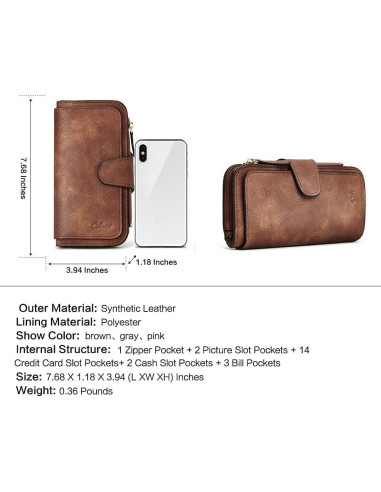 Cartera de Mujer CLUCI Trifold Cuero Bloqueo RFID Marrón