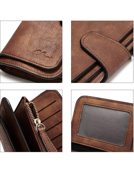 Cartera de Mujer CLUCI Trifold Cuero Bloqueo RFID Marrón