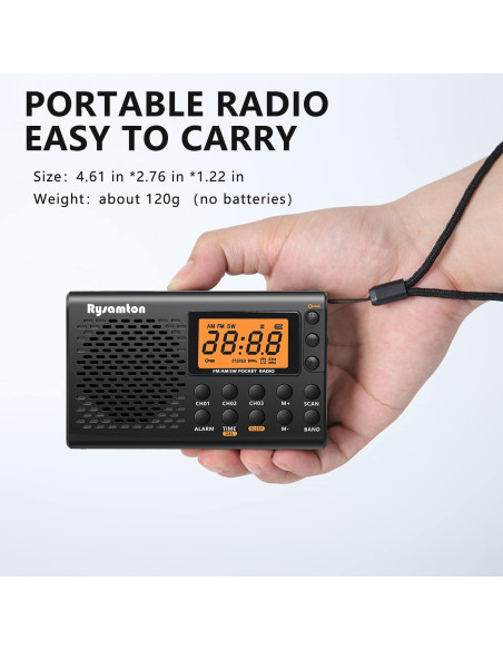 Radio portátil AM/FM/SW Rysamton YK-M03, despertador y temporizador
