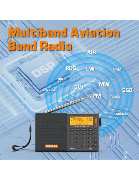 Radio Portátil Multibanda XHDATA D808 Gris AM FM SW LW