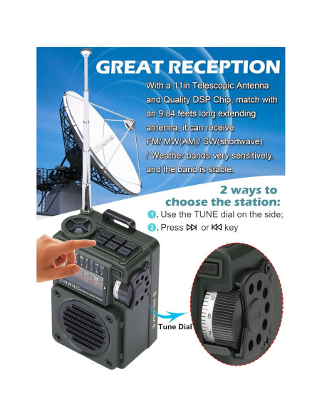 Radio Portátil ZHIWHIS ZWS-700 Bluetooth con Temporizador