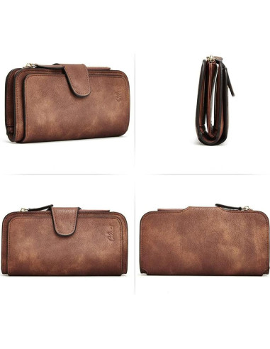 Cartera de Mujer CLUCI Trifold Cuero Bloqueo RFID Marrón