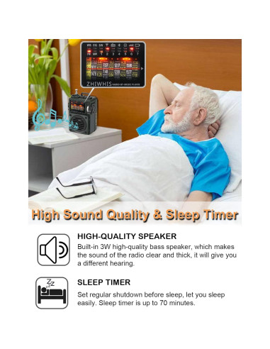Radio Portátil ZHIWHIS ZWS-700 Bluetooth con Temporizador