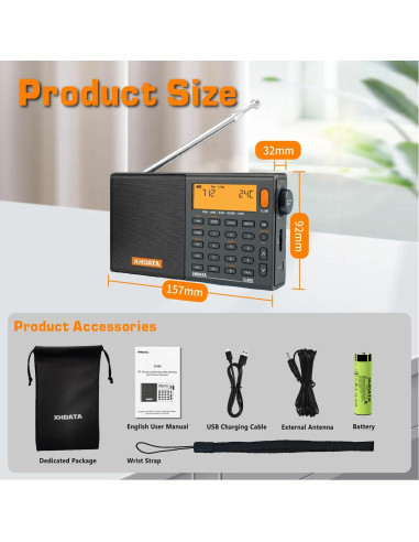 Radio Portátil Multibanda XHDATA D808 Gris AM FM SW LW