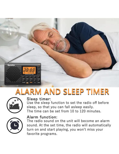 Radio portátil AM/FM/SW Rysamton YK-M03, despertador y temporizador