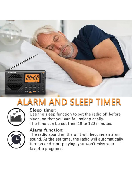 Radio portátil AM/FM/SW Rysamton YK-M03, despertador y temporizador