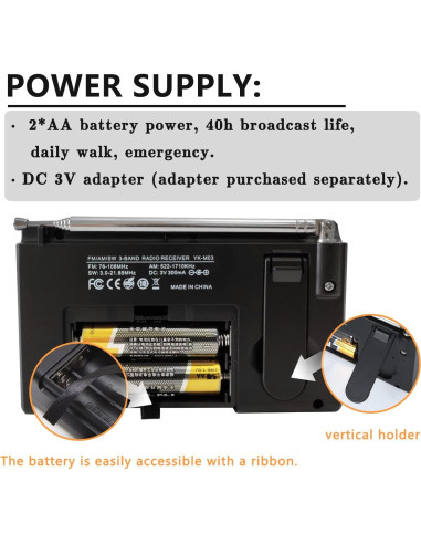Radio portátil AM/FM/SW Rysamton YK-M03, despertador y temporizador