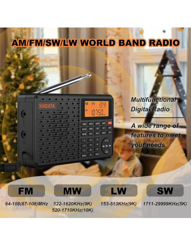 Radio Portátil XHDATA D109 AM FM SW LW DSP Bluetooth