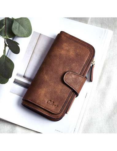Cartera de Mujer CLUCI Trifold Cuero Bloqueo RFID Marrón