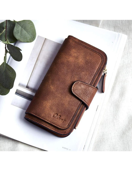 Cartera de Mujer CLUCI Trifold Cuero Bloqueo RFID Marrón