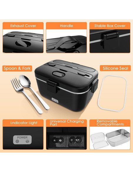 Lonchera Eléctrica COZYEXPERT 1.8L 100W Portátil Negro