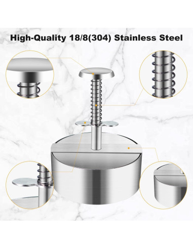 Prensa de Hamburguesas Acero Inoxidable Ajustable 390g