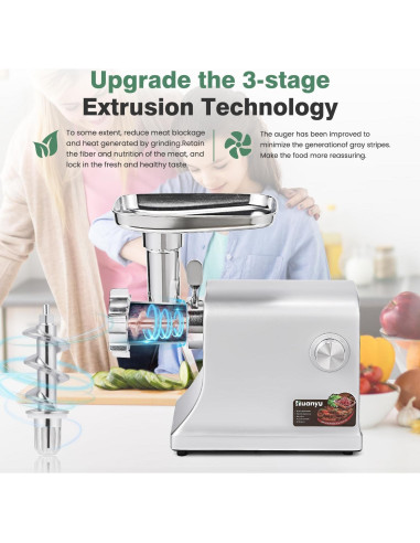 Molino de Carne Eléctrico Huanyu 2800W con Accesorios de Acero Inoxidable