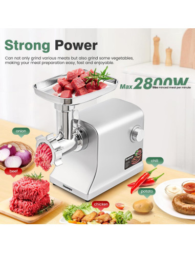 Molino de Carne Eléctrico Huanyu 2800W con Accesorios de Acero Inoxidable