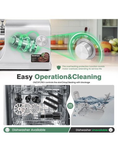 Molino de Carne Eléctrico Huanyu 2800W con Accesorios de Acero Inoxidable