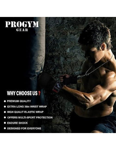 Vendajes de Mano de Boxeo ProGym Gear 4.5m Rojo Elástico