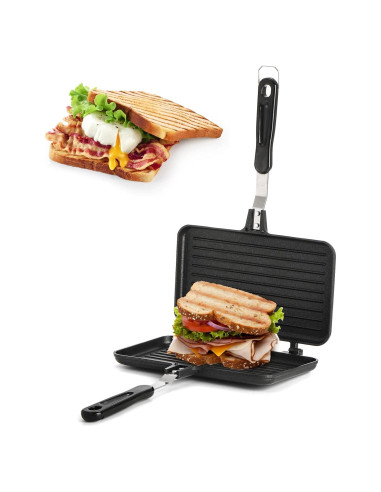 SOUJOY Sartén Grill Panini Antiadherente 23.9x14cm para Sándwiches