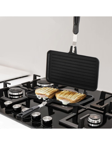 SOUJOY Sartén Grill Panini Antiadherente 23.9x14cm para Sándwiches SOUJOY Sartén Grill Panini Antiadherente 23.9x14cm para Sándwiches