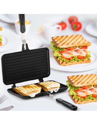 SOUJOY Sartén Grill Panini Antiadherente 23.9x14cm para Sándwiches