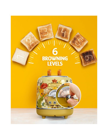 Tostadora Retro Hazel Quinn 2 Rebanadas 850W 6 Niveles Dorado
