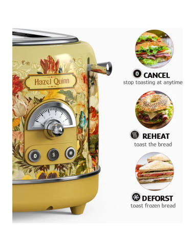 Tostadora Retro Hazel Quinn 2 Rebanadas 850W 6 Niveles Dorado