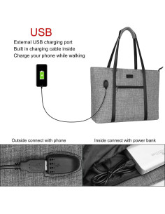 Bolsa Tote para Laptop MOSISO 17.3" USB Gris Mujer 2