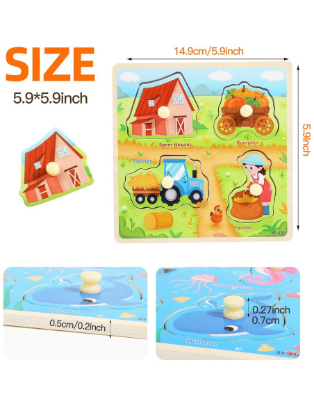 Rompecabezas de Madera Montessori 6PCS para Niños 3-5 Años