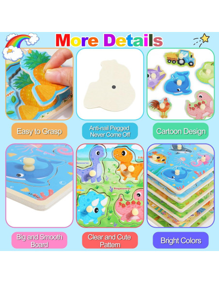 Rompecabezas de Madera Montessori 6PCS para Niños 3-5 Años