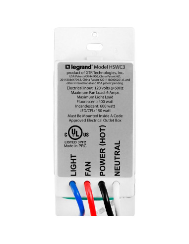 Control de Ventilador Basado en Humedad Legrand HSWC3 Blanco