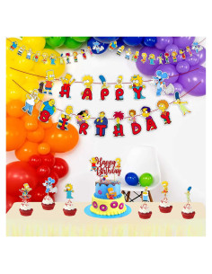 Suministros de Fiesta de Cumpleaños Brt Simpson - 1 Banner, 1 Adorno, 24 Cupcakes