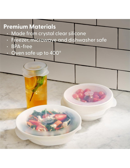 Juego de 6 Tapas de Silicona Reutilizables W&P, Transparentes