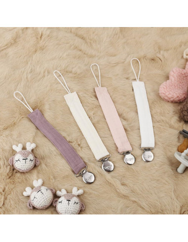 Clip de Chupete Suave Lino Rosa - Paquete de 4 Unisex