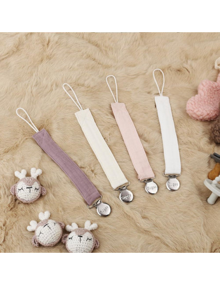 Clip de Chupete Suave Lino Rosa - Paquete de 4 Unisex