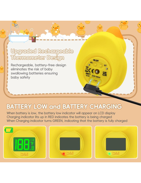 Termómetro de baño digital B&H pato recargable para bebés